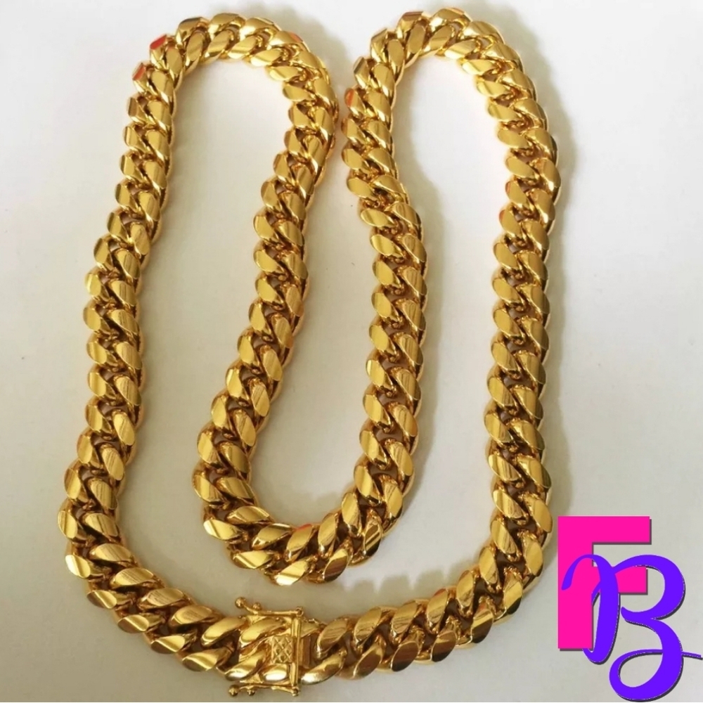 Chunky 14MM 18K Gold Miami Cuban Chain - Picture 4 of 11